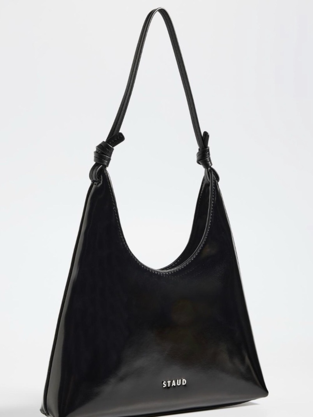 STAUD Black Patent Leather Knotted Strap Hobo